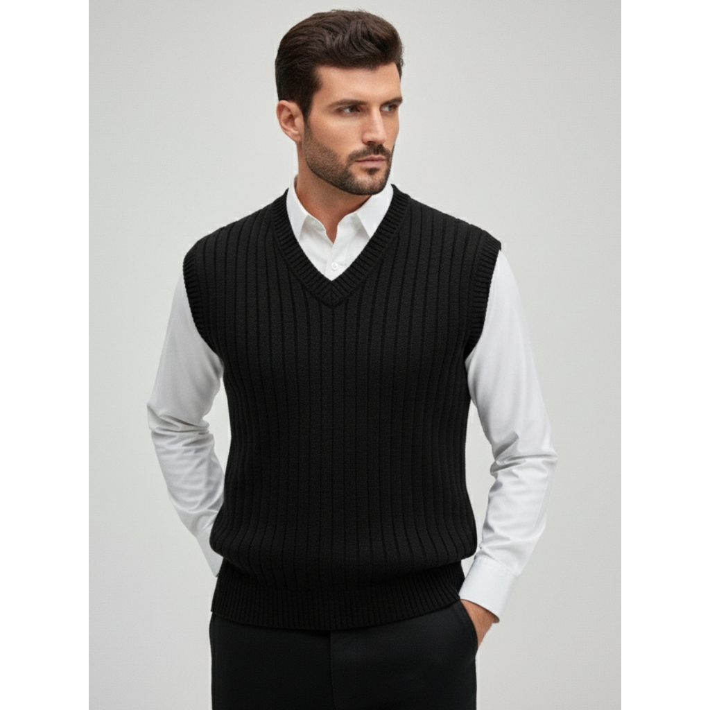 Colete Masculino Tricot Liso Gola V Pulôver Social Casual Elegante Unissex
