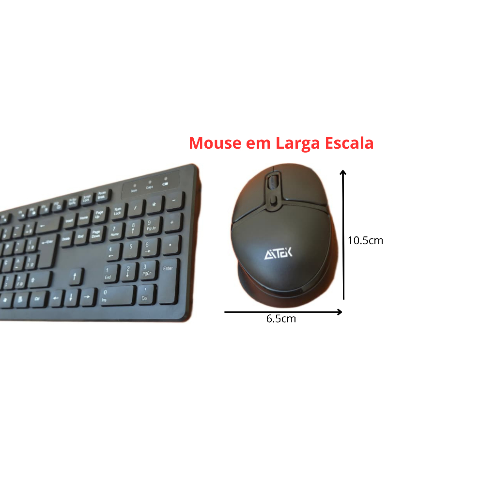 Kit Teclado e Mouse Macio Sem Fio Silencioso ABNT2 Escritório 2.4 ghz - detalhe