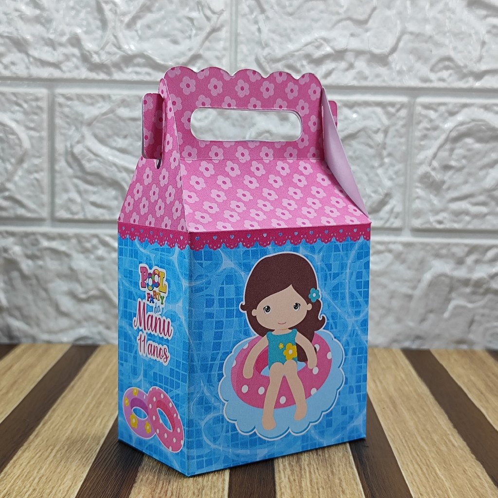 Caixa maletinha personalizada POOL PARTY menina lembrancinha de festas de aniversário personalizados PEGUE E MONTE