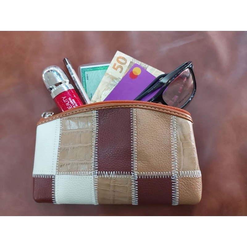 Porta Níquel em Retalhos de Couro Legítimo Porta Moedas Bolsa Mão