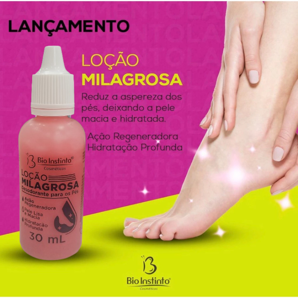 Loção Milagrosa Para os Pés 30ml - BIO INSTINTO Rachaduras Pés e Mãos Hidratante Cravos dedos