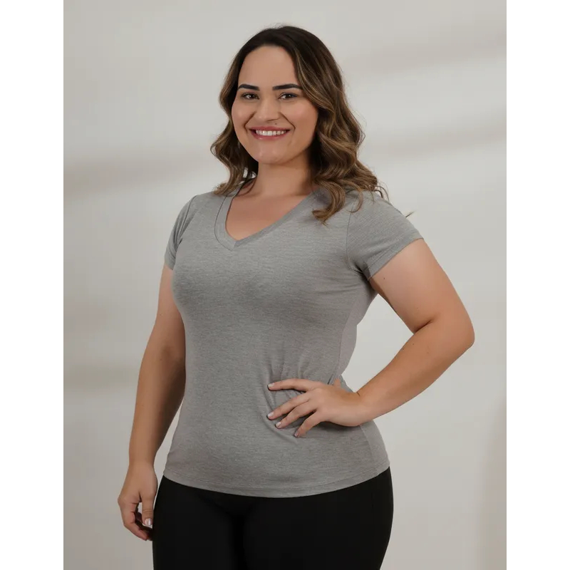 Bata Feminina Fresquinha  Blusa Casual Manga Versátil  Baby Look Gola V  Moda Plus Size Até G4