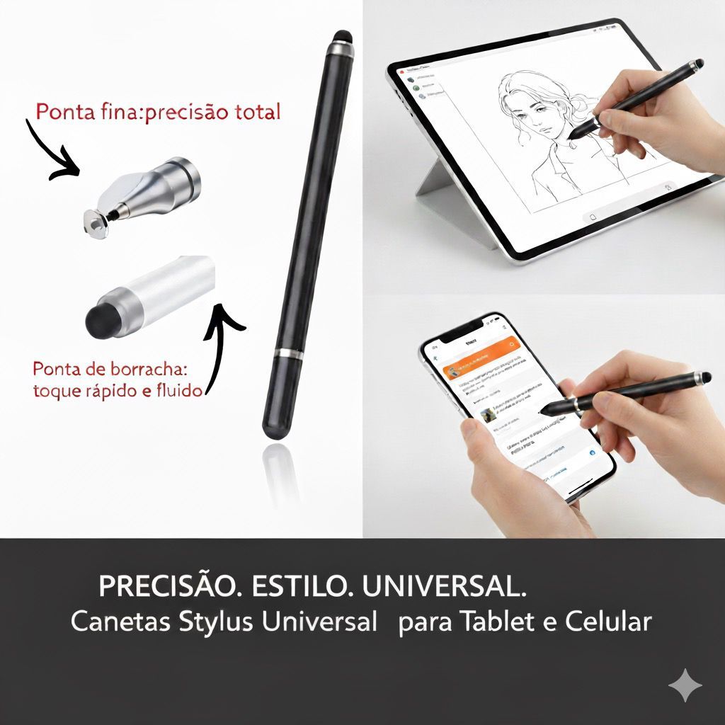 Caneta Stylus Touch Universal 2 em 1 com Duas Pontas – Escrita Suave e Toque Preciso para Celular Tablet telas sensíveis em Oferta na Shopee