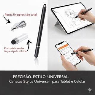 Caneta Stylus Touch Universal 2 em 1 com Duas Pontas – Escrita Suave e Toque Preciso para Celular Tablet telas sensíveis em Oferta na Shopee
