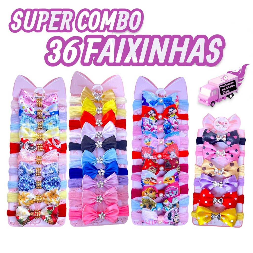 Kit 36 Laços Bebê – Faixinhas de Cabelo Infantil Cetim RN a 2 Anos – Conforto e Cores Variadas em Oferta na Shopee
