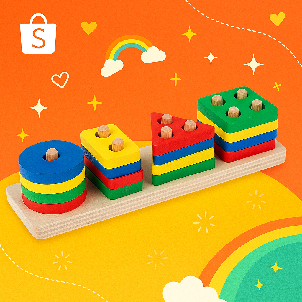 Brinquedo Infantil Educativo Encaixe de Formas Geométricas Coloridas Montessori Coordenação Motora Peças em MDF