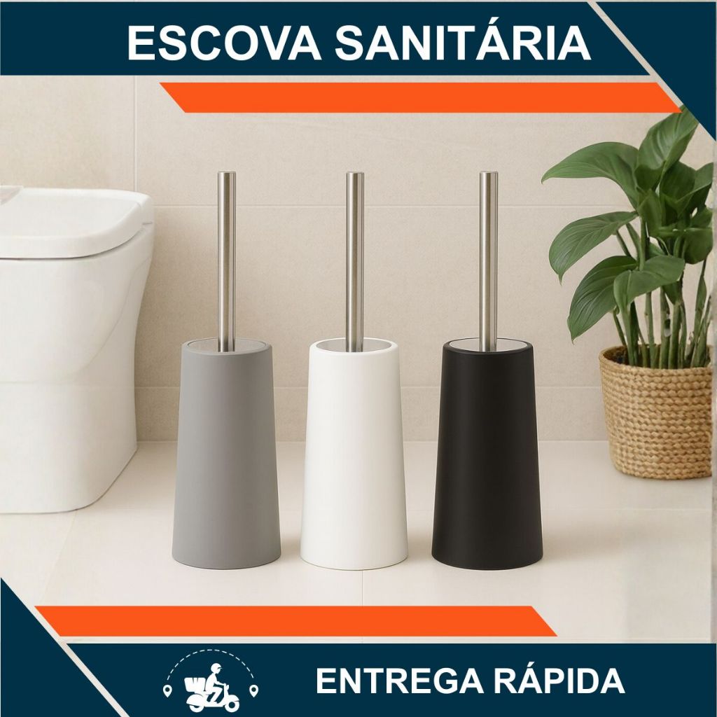 Escova Sanitária Com Suporte, Cabo e Tampa Aço Inox Limpeza De Banheiro Vaso em Oferta na Shopee
