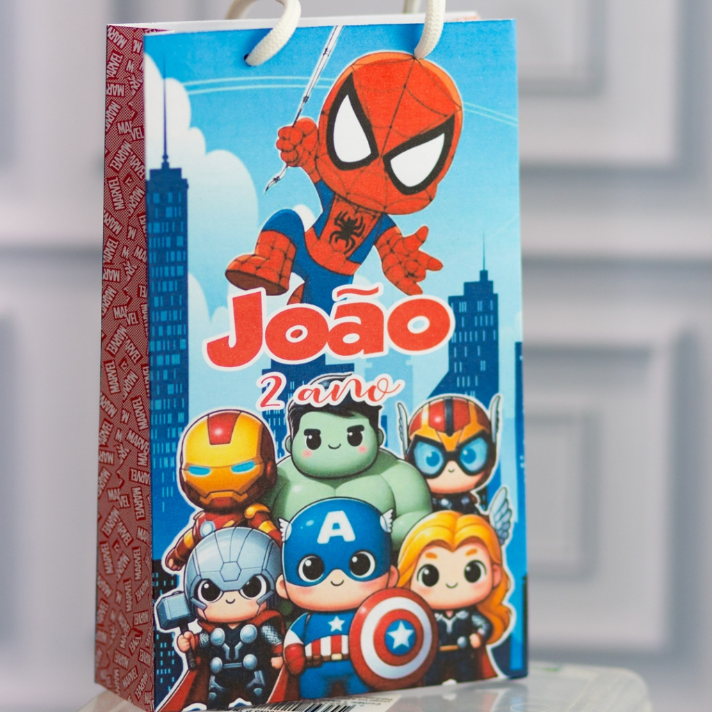 MINI Sacolinha Surpresa Personalizada VINGADORES CUTE  HERÓIS- Lembrancinha Personalizada Festa Infantil Pegue e Monte