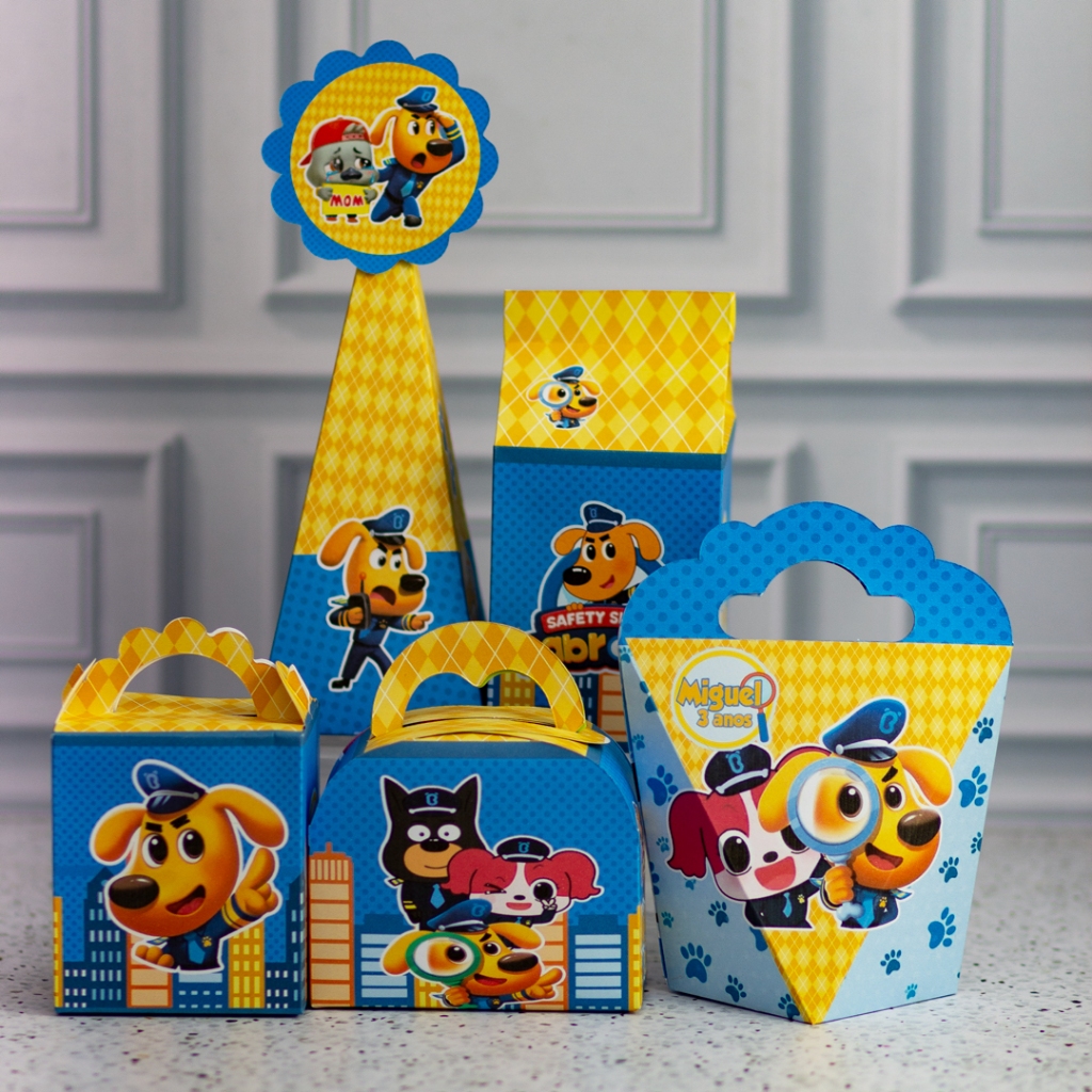 PEGUE E MONTE -  Kit Festa - DETETIVE LABRADOR - Lembrancinha Personalizada - Decoração Pegue e Monte - Caixinhas
