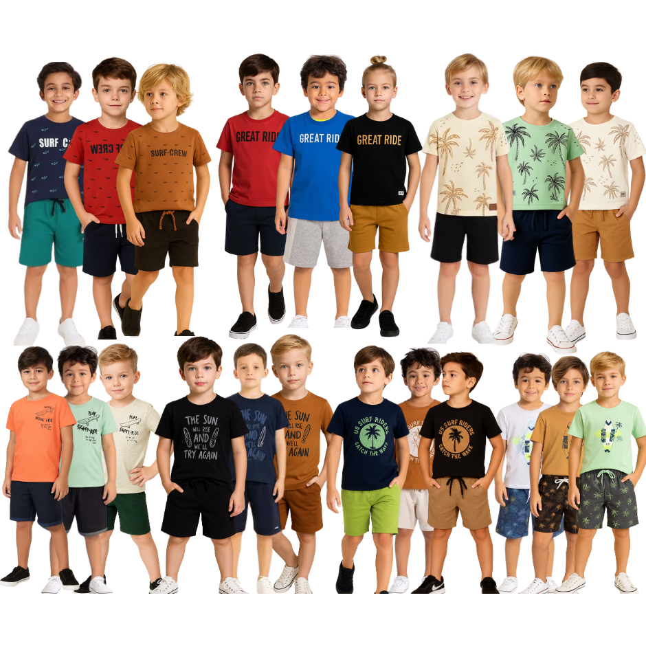 Kit 5 Conjuntos Camisetas Bermudas Menino Verão Infantil Cores Sortidas em Oferta na Shopee