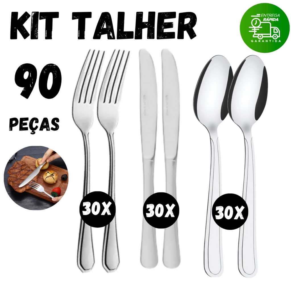 Jogo 90 ou 54 Talheres Garfos Facas Colheres em Aço Inox Premium Alta Qualidade Cozinha Restaurantes em Oferta na Shopee