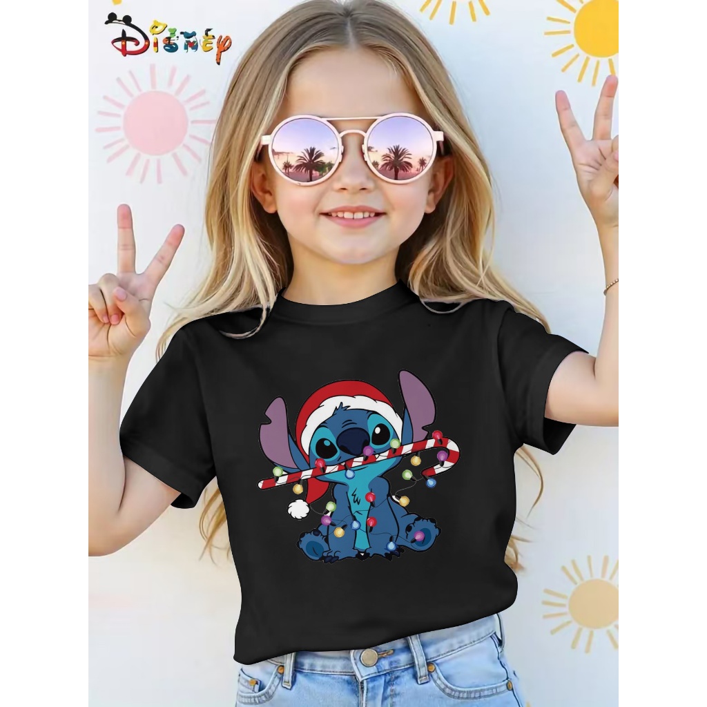 Camiseta Infantil juvenil Meninas Feminina  100% Algodão Camiseta Confortável stitch natal