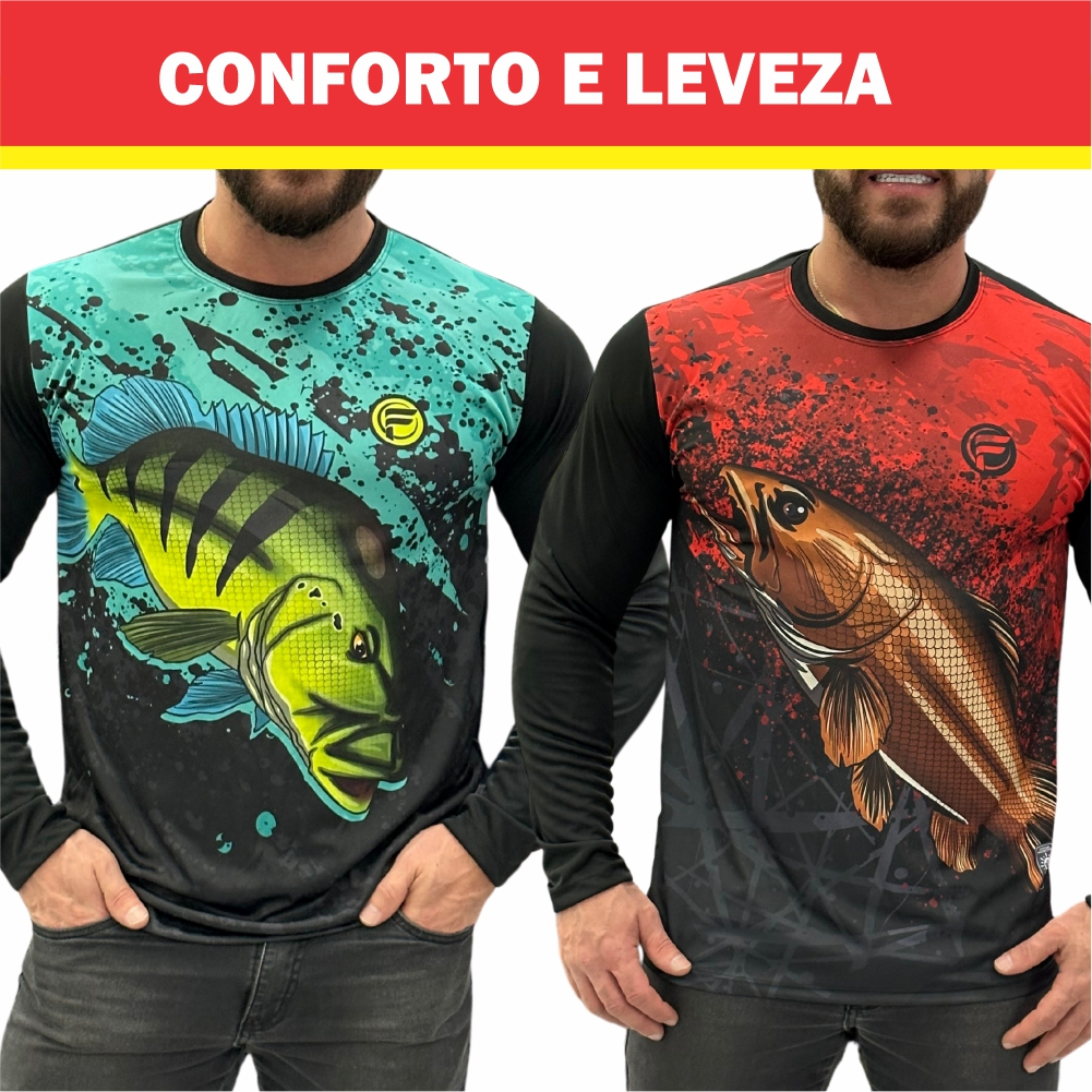 Kit Camisa de Pesca Proteção Solar Uv50 Blusa Tecido Dry fit Camiseta Peixe DE Pescaria Tucunare em Oferta na Shopee