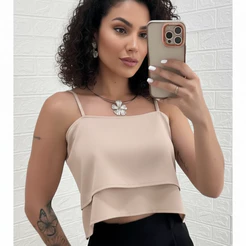 Blusa Top Feminino Duna Morcego Babados Alcinha Regulagem Amarração nas Costas Moda Praia