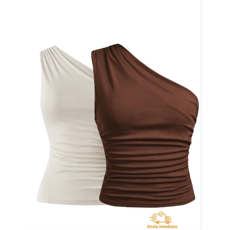 Blusa feminina nula manga um ombro só elegante PP ao G1