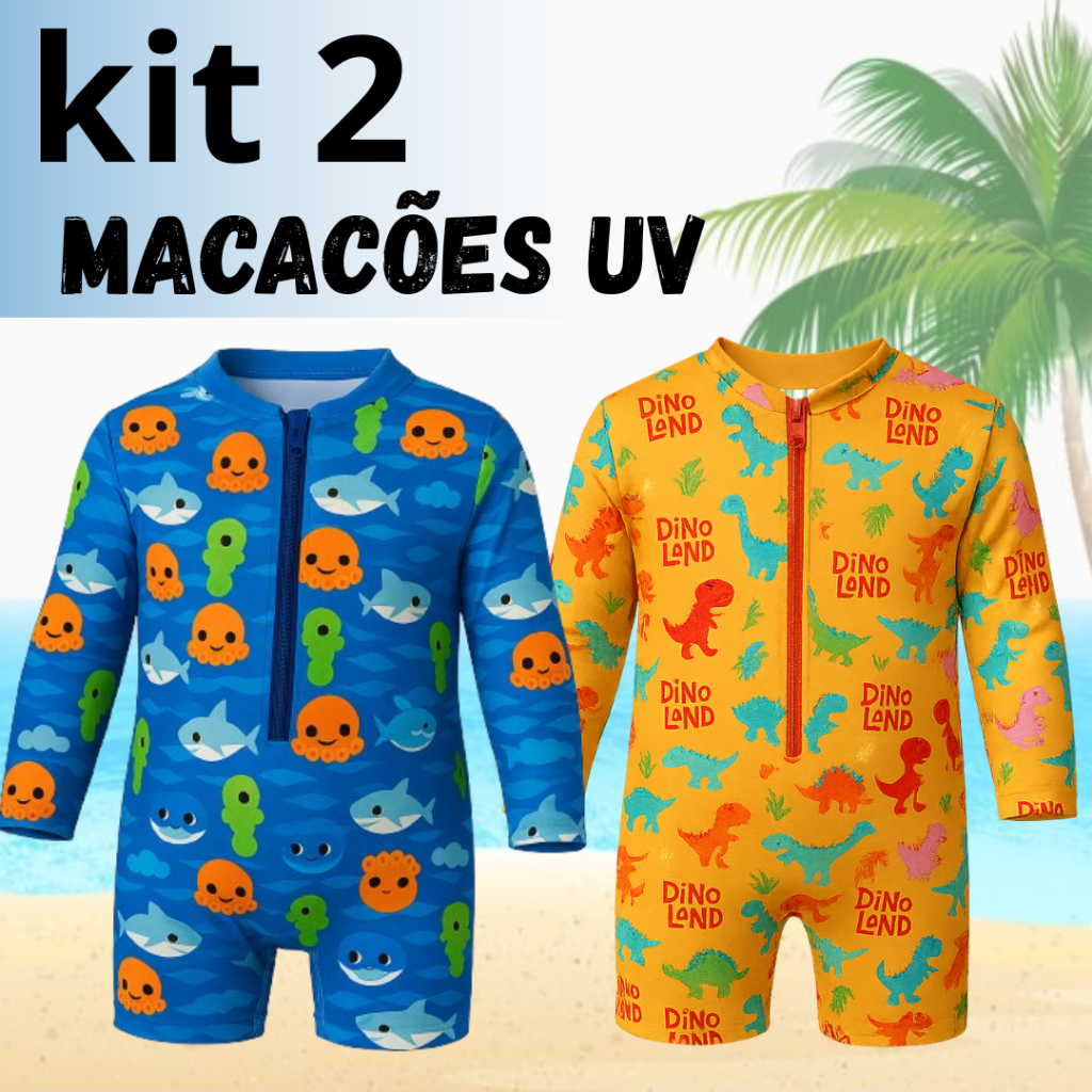 Kit 2 Macacão Masculino Proteção UV 1 a 6 Anos Estampa Variada Moda Praia Infantil em Oferta na Shopee