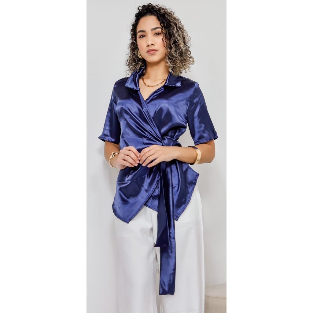 Blusa feminina Estilo Envelope ,Manga Curta Tendencia Cetim Moda verão