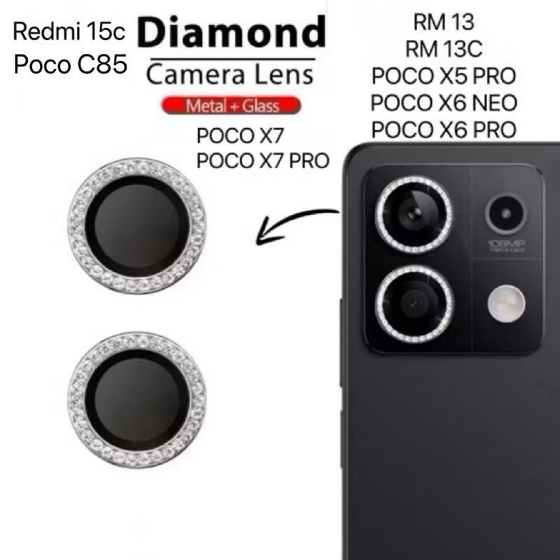 Kit Película Lente Câmera Brilho brilhante Diamante para redmi 15c C85 RM13 POCO X5 Pro X6 Pro X6  redmi13 13C C65 Rm15