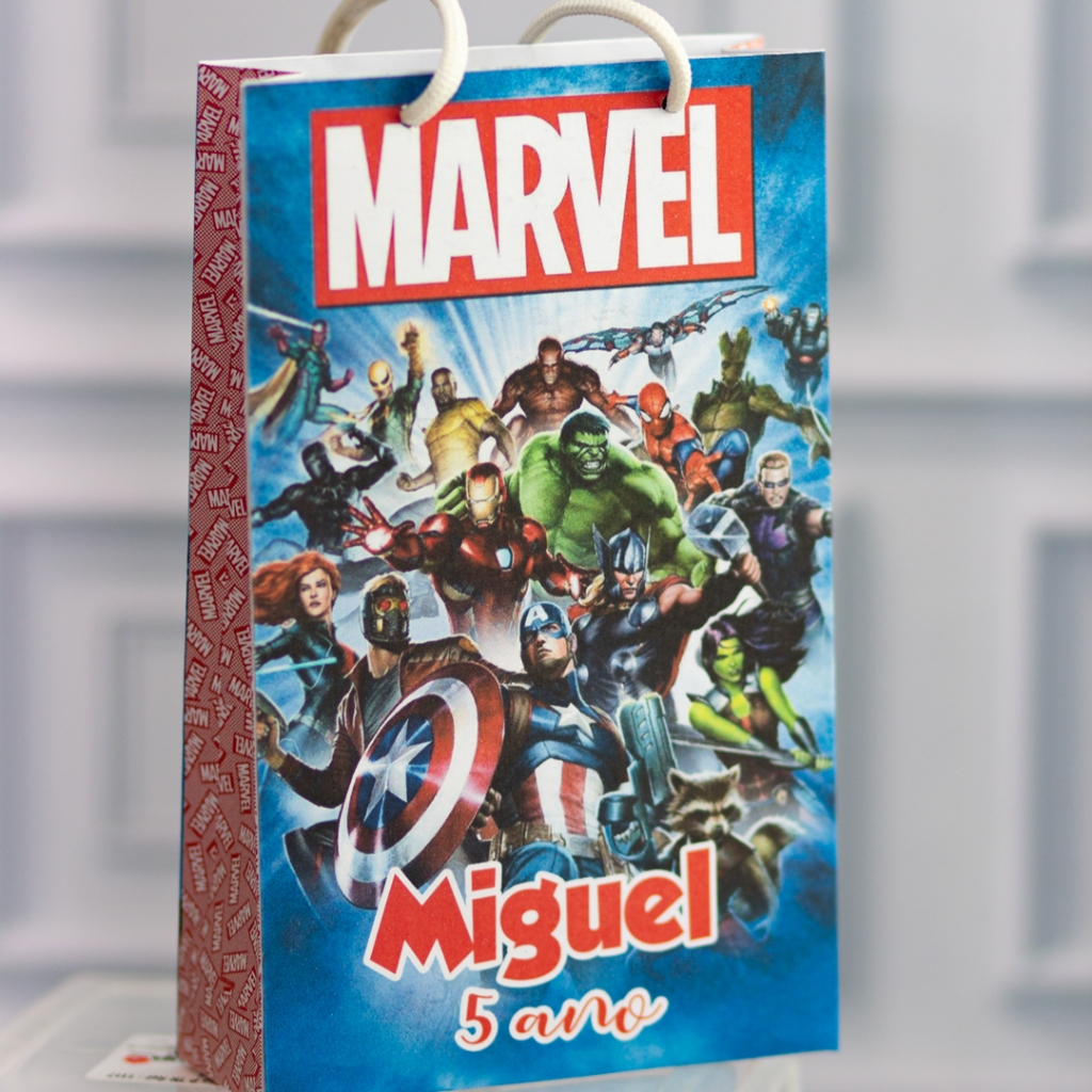 MINI Sacolinha Surpresa Personalizada VINGADORES HERÓIS - Lembrancinha Personalizada Festa Infantil Pegue e Monte