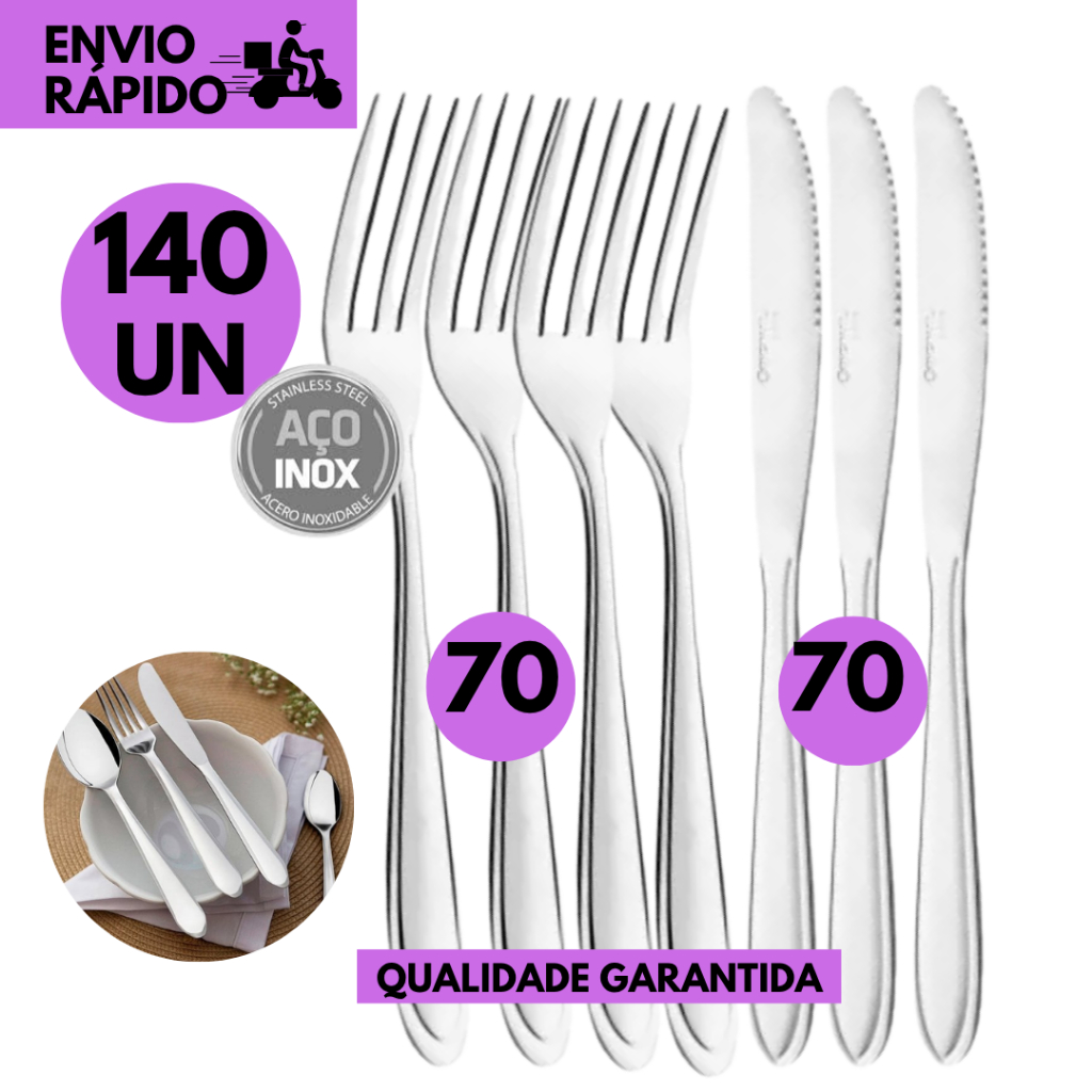 Kits 140/100/60 ou 40 Faca e Garfo Inox Profissional para Churrasco Corte Preciso Durável Resisten