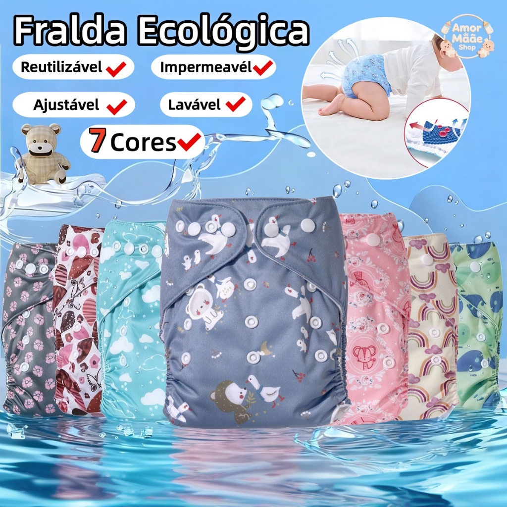 Fralda Ecológica Reutilizável Ajustável Bebê Impermeavél Lavável em Oferta na Shopee