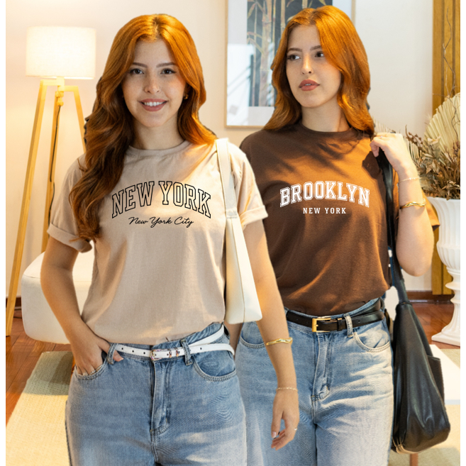 Kit 2 T-shirt 100% Algodão Brooklyn e New York Camisa Premium Feminina e Masculina Várias Cores em Oferta na Shopee