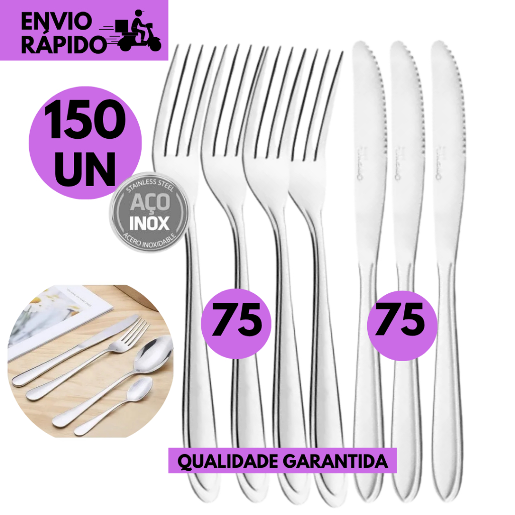 kits 150/100/50 ou 40 Peças Faca e Garfo de Aço Inox Premium para Churrasco Cozinha Refeições