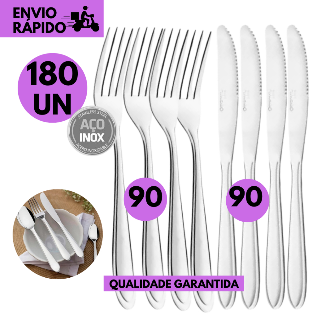 Kits 180/120/80 ou 50 pç Faca e Garfo Inox Profissional para Churrasco Corte Preciso Durável Elega