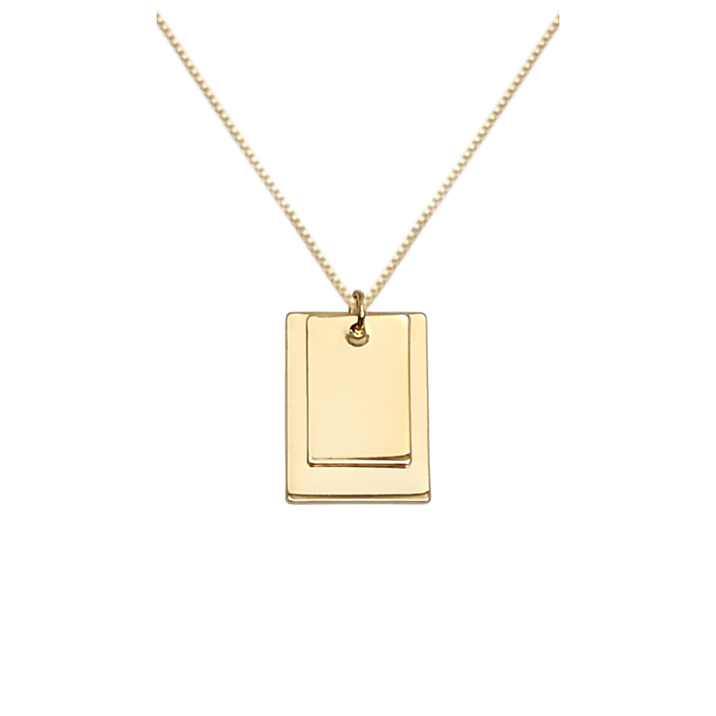Colar Retangular Duo Banhado a Ouro 18K, Ouro Rose e Ouro BrancoPersonalizado Gravação a Laser, Foto, Frase ou Simbolo.