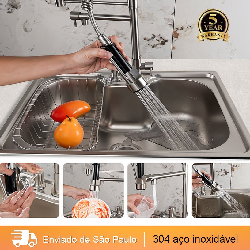 Kit Cuba Gourmet Cozinha 60x42cm E Torneira de água quente e fria na cozinha prata em Oferta na Shopee