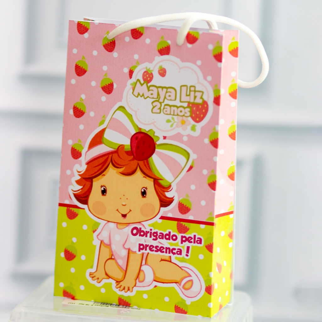 MINI Sacolinha Surpresa Personalizada MORANGUINHO BABY  - Lembrancinha Personalizada Festa Infantil Pegue e Monte