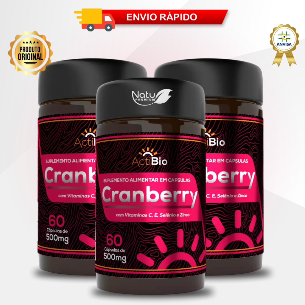 Cranberry Super Concentrado 500mg 60 Cápsulas – Vitamina C + E + Selênio + Zinco – ActiBio
