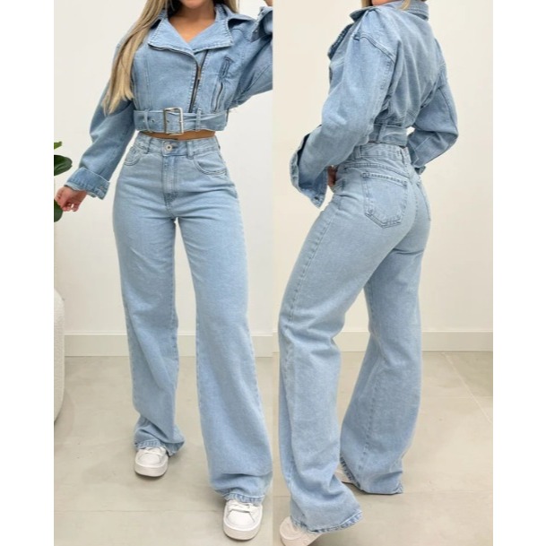 Calça Jeans Feminina Pantalona Wide Leg 100% Jeans Boca Larga Gaven Tecido Grosso Premium