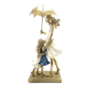 Escultura Decorativa Mãe Gestante com duas Filhas Estatueta em resina Mae com meninas