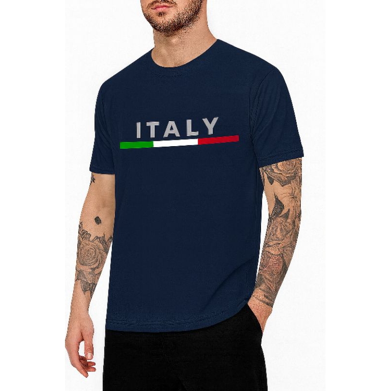 Camiseta Estampada Italy 100% Algodão Camisa Malha 30.1 Corte Regular Top de Linha