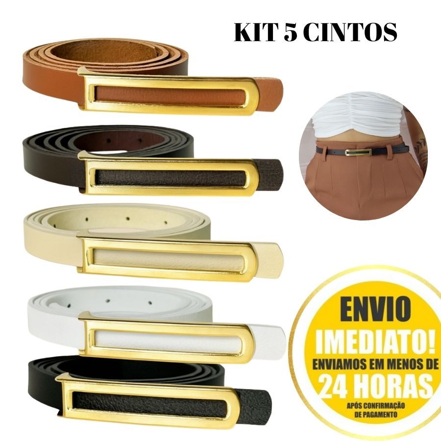 kit 5 Cinto Fino Feminino Pra Calça, Vestido, Short e Macacão Fivela Dourada em Oferta na Shopee