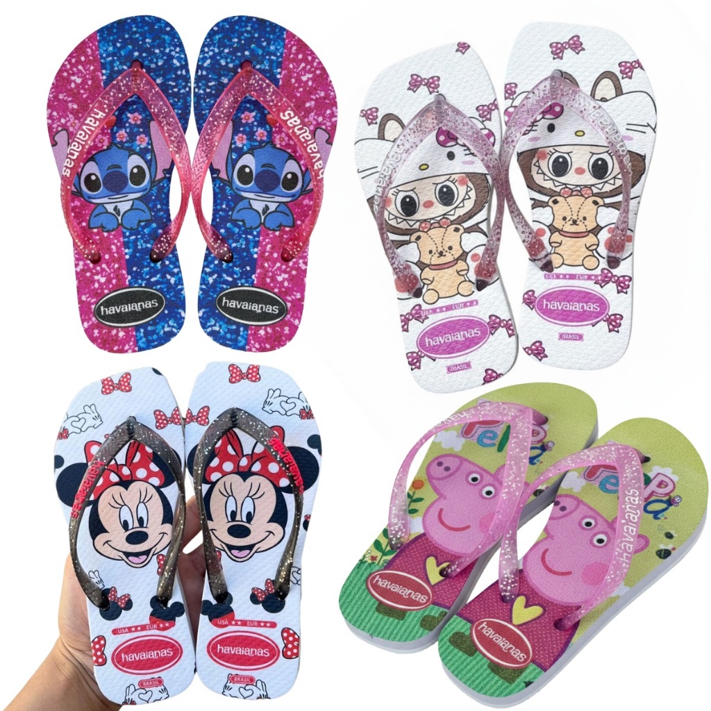 Chinelo Infantil Minnie Mouse Rosa Gatinha Marie Laçinho Stitch Menina Estilo Diversão para Crianças