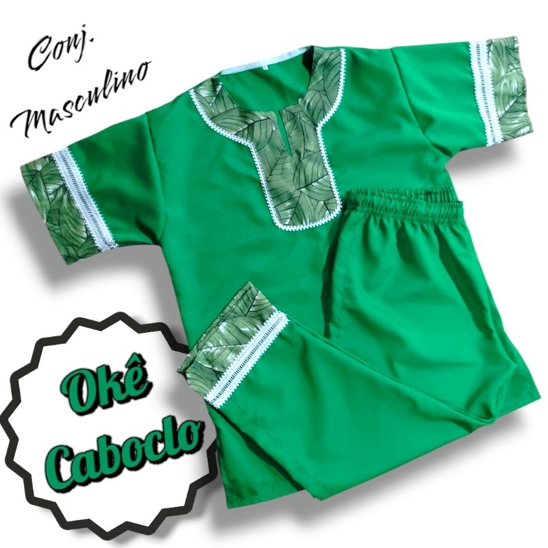 Conjunto Caboclo Umbanda/Omolokô Verde Folha Branco
