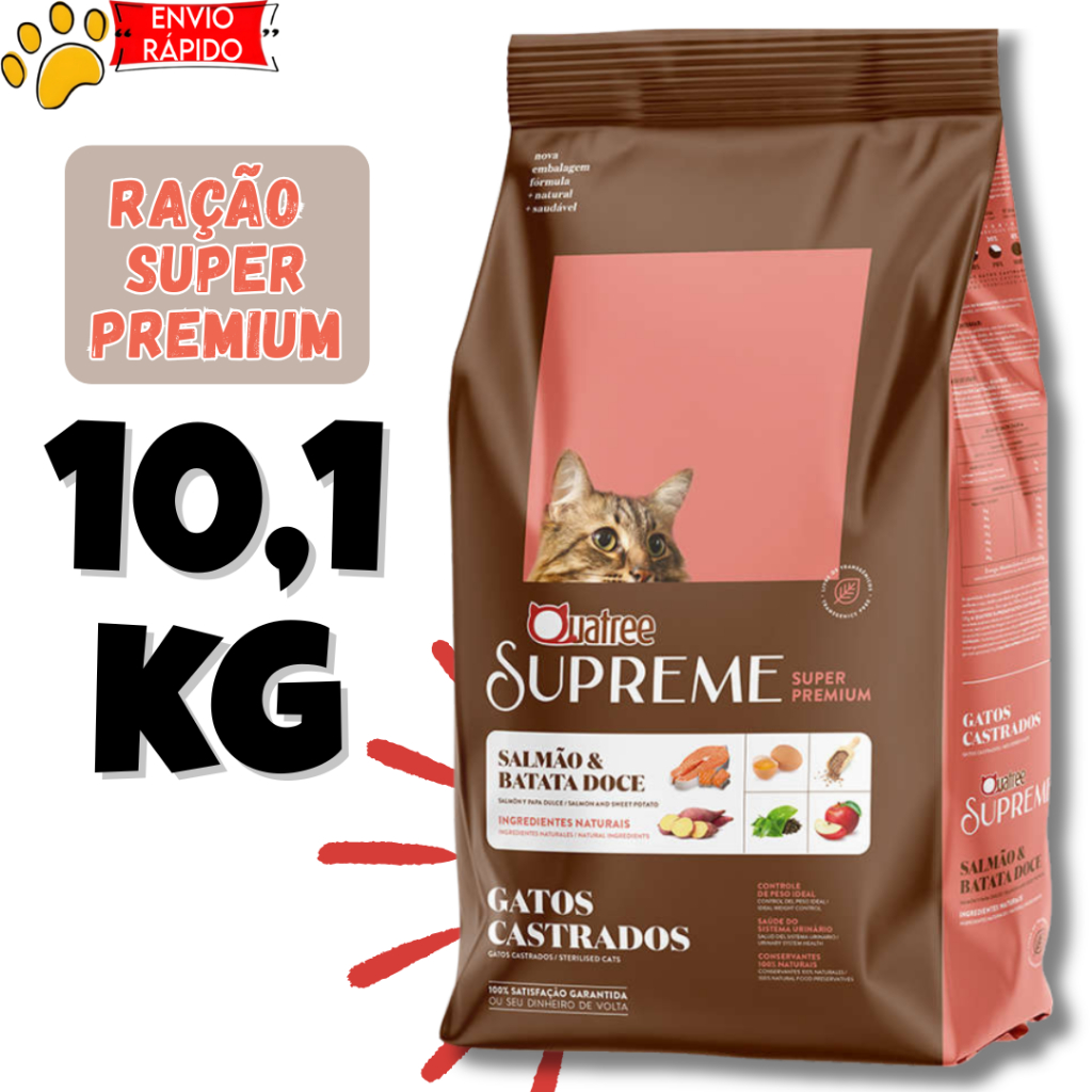 Ração Super Premium para Gatos Castrados 10kg Quatree Supreme sabor salmão em Oferta na Shopee