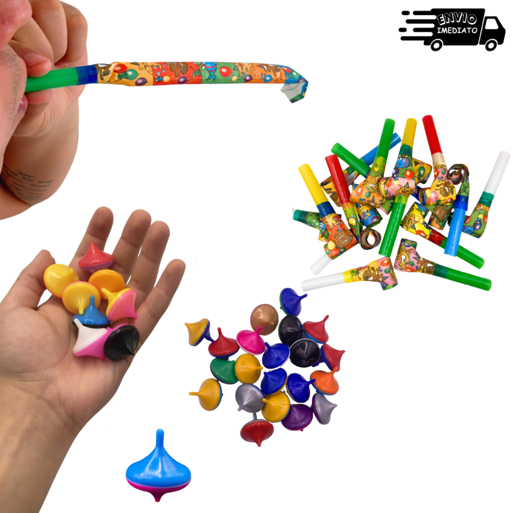 Kit 30 Línguas de Sogra e Pião Festa Aniversário Brinquedo Lembrancinha Dia das Criança Natal Doação