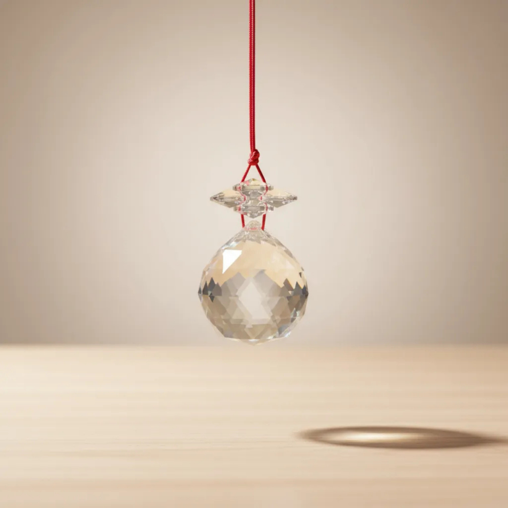 Pêndulo Bola De Cristal Multifacetado Fio Vermelho FengShui Cristal 40mm