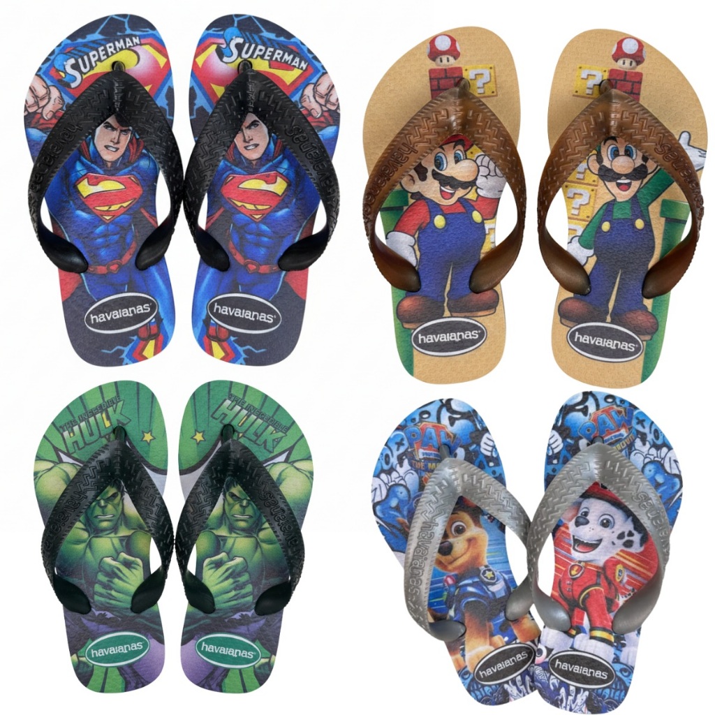 Havaianas Infantil Heróis Patrulha Canina Batman Capitão América Chinelo Confortável Presente