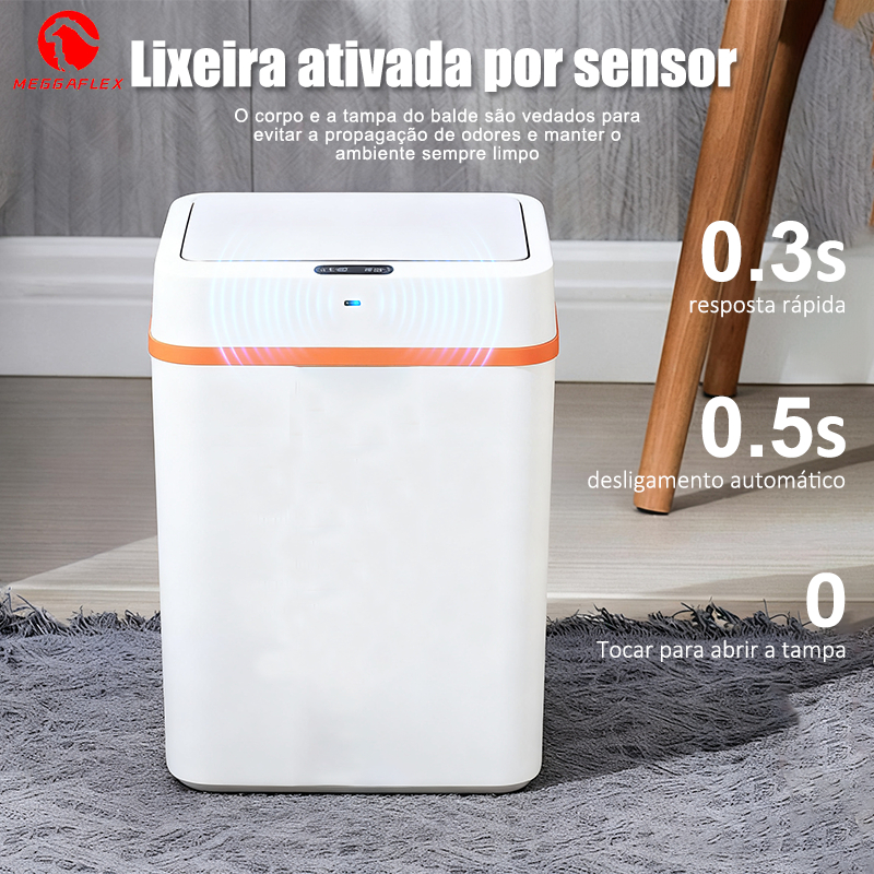 Lixeira Com Sensor Automático Inteligente 15 Litros Abre Fácil Toque Aproximação MEGGAFLEX