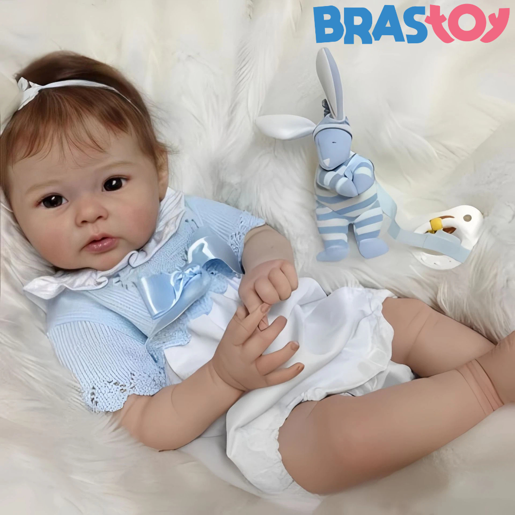 Brastoy Bebê Reborn Silicone Realista Boneca 48cm Menina Ohlo Azul em Oferta na Shopee