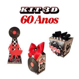 Kit 30 Lembrancinhas 60 Anos | Caixa Cubo, Cone, Milk e Tags Personalizadas