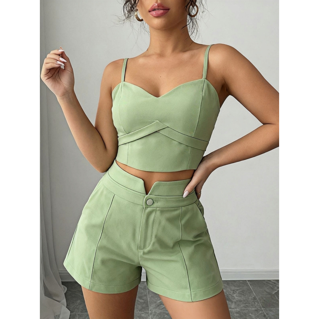 Conjunto Feminino Cropped E Short Social Alfaiataria  P M G GG em Oferta na Shopee