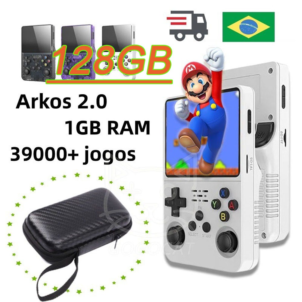 Novo R36S 128G original portátil 39000 jogo console de videogame Arkos 2.0 1GB de RAM Pokémon PS1