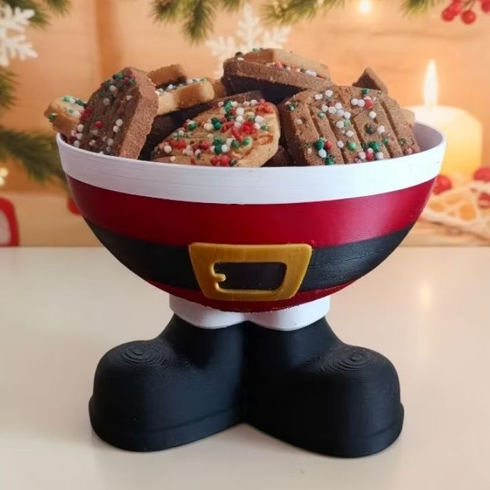 Tigela Pequena Decorativa Natalina Papai Noel e Duende – Suporte para Doces e Biscoitos | 3D | Decoração de Natal