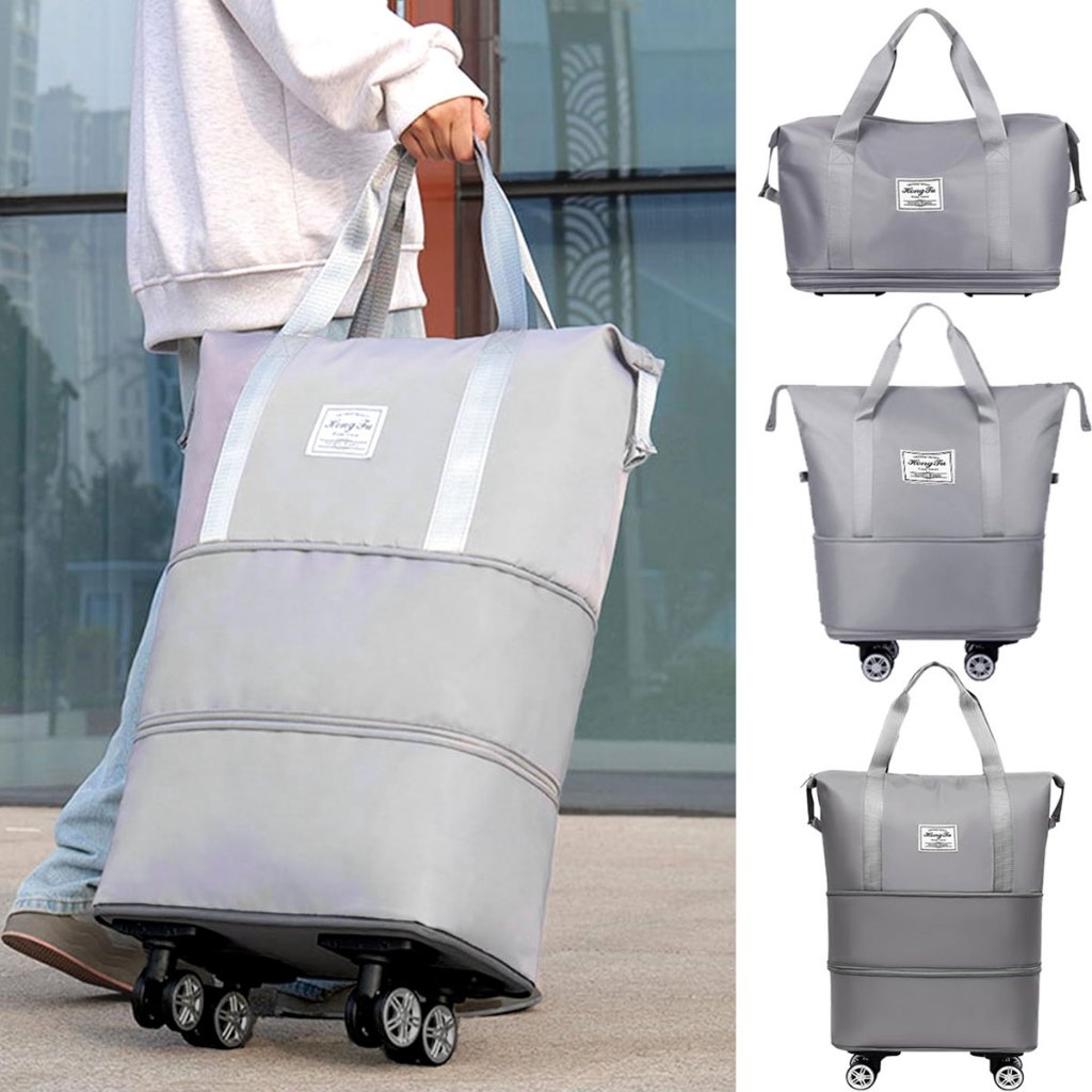 Bolsa de viagem feminina grande capacidade portátil dobrável impermeável com rodas e organizadora