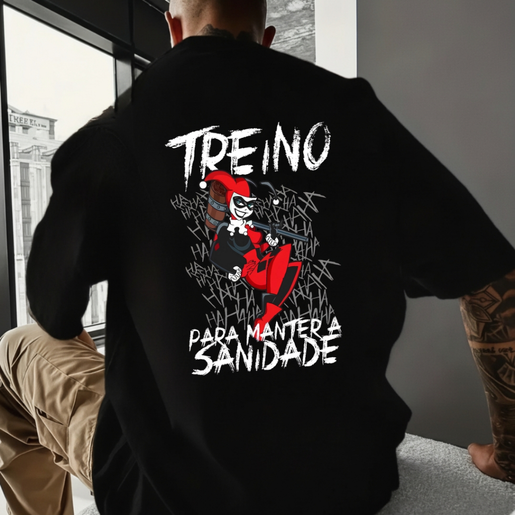 Camiseta Oversized Streetwear Treino Arlequina Estampa Algodão Premium Lançamento Personalizada